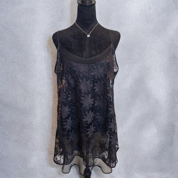 Vintage 90s Victoria's Secret Gold Label Black Lace Babydoll Slip Gown Large - Picture 2 of 7